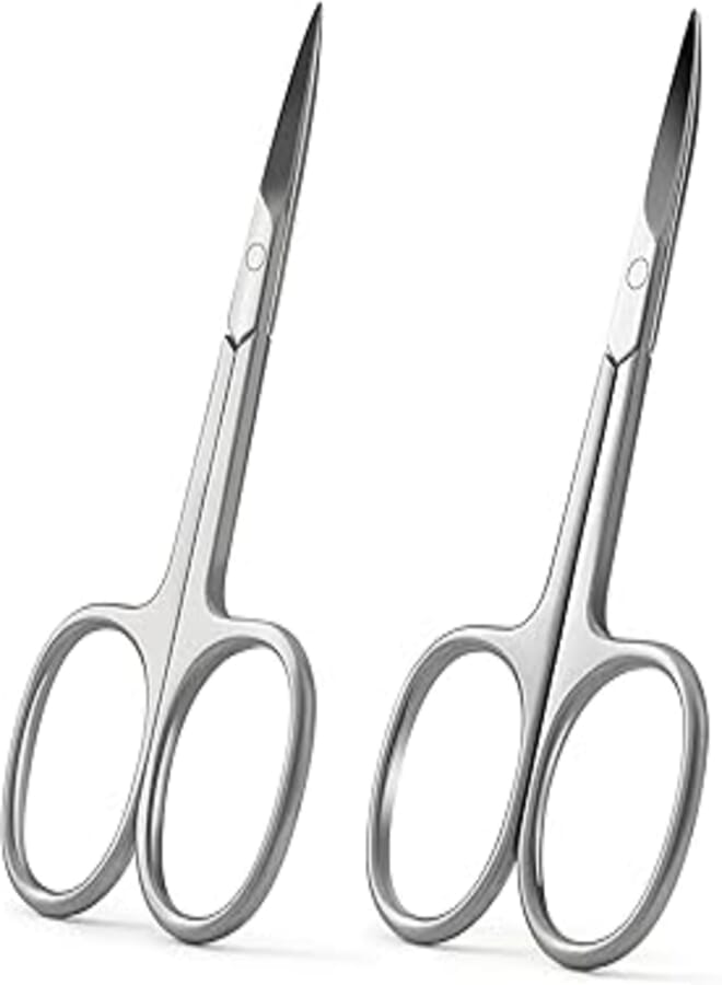 FERYES Straight & Curved Small Scissors Set, Professional Stainless Steel Eyebrow Beauty Scissors, Facial Hair Scissor Set for Nose Hair, Beard/Mustache, Eyelash - Manicure Nail Scissors Set, 2 pcs