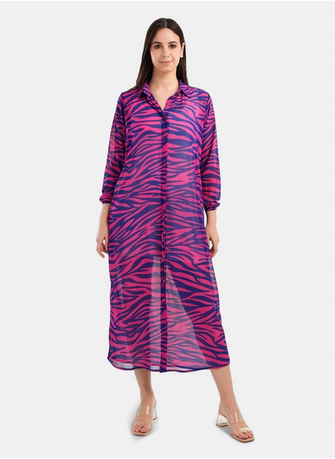 Clue Chiffon Printed Shirt Dress  - Image 1