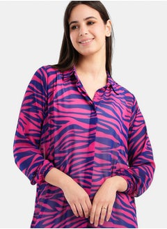 Clue Chiffon Printed Shirt Dress  - Image 3