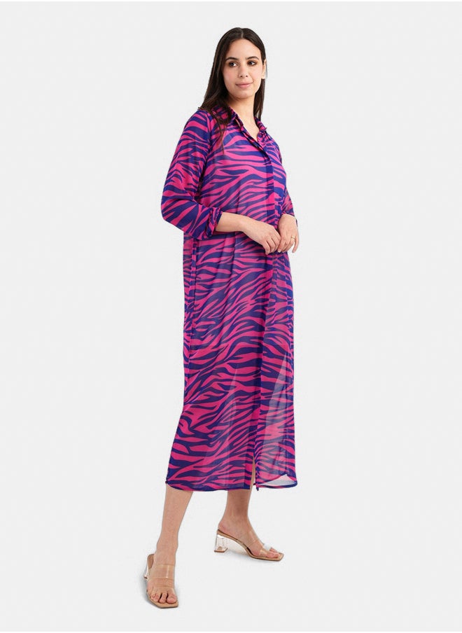 Clue Chiffon Printed Shirt Dress  - Image 2
