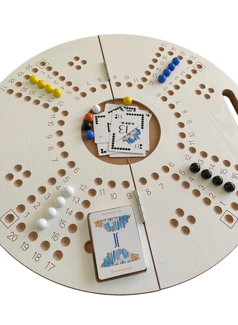 JACKAROOJOKER Jackaroo White Circle Board Game For 4 Players With Playing Cards, Marble Glass Balls, And Bag 4 Players - Image 3