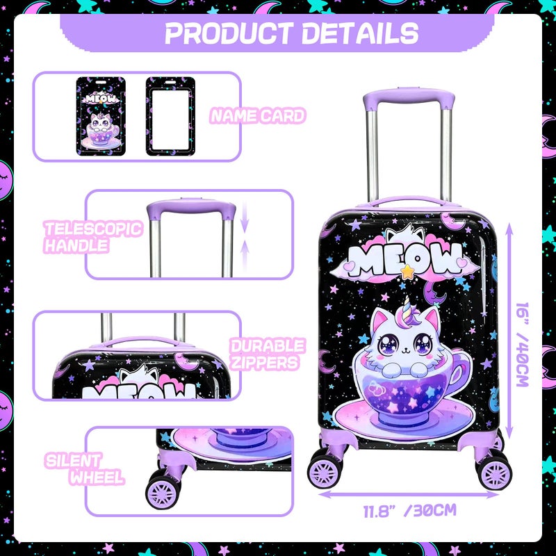 Inprof Kid's Luggage Set 5 Piece Suitcase Set 16' Hardside Spinner Wheels Girls Carry On Toddler Travel Rolling Airline Approved - Image 2