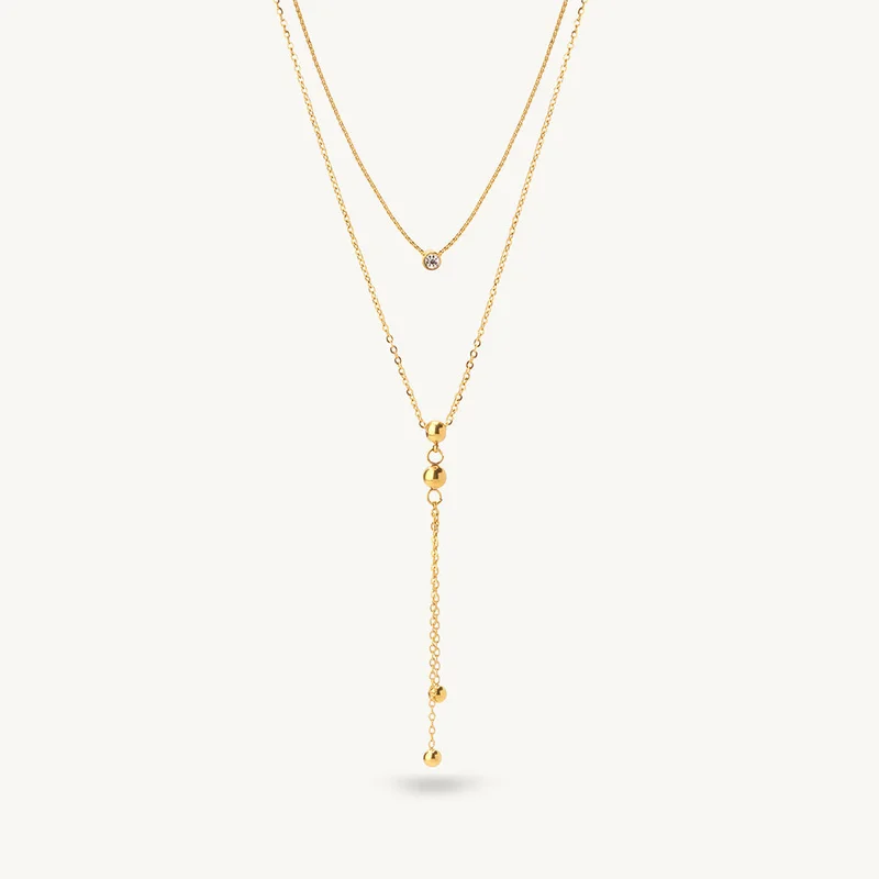 18K Gold Tone Plated Layered Drift Lariat Necklace For Women - Waterproof & Anti-Tarnish