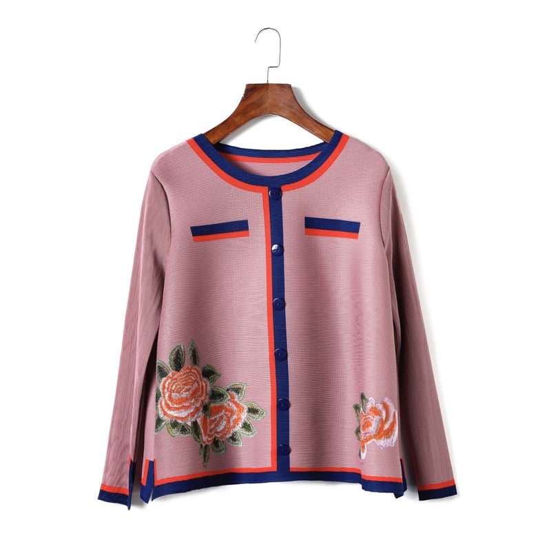 Autumn Womens Fashion Outfit Printed Pleated Long Sleeve Top lotus root starch 