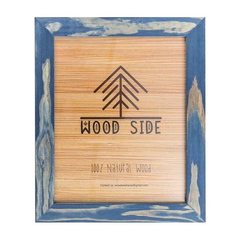 Rustic Wooden Picture Frame 11x14 Natural Solid Eco Distressed Wood for Wall Mounting Photo Frame Navy Blue