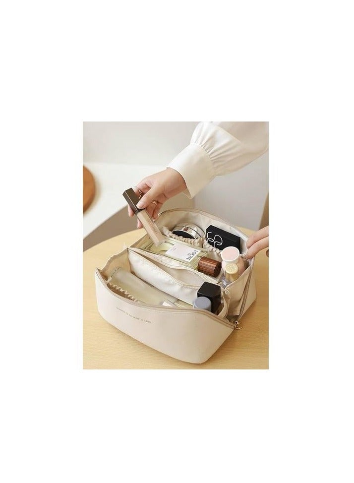 شنطة مستحضرات تجميل للسفر كبيرة من الجلد عالي الجودة (بينك) - Image 4