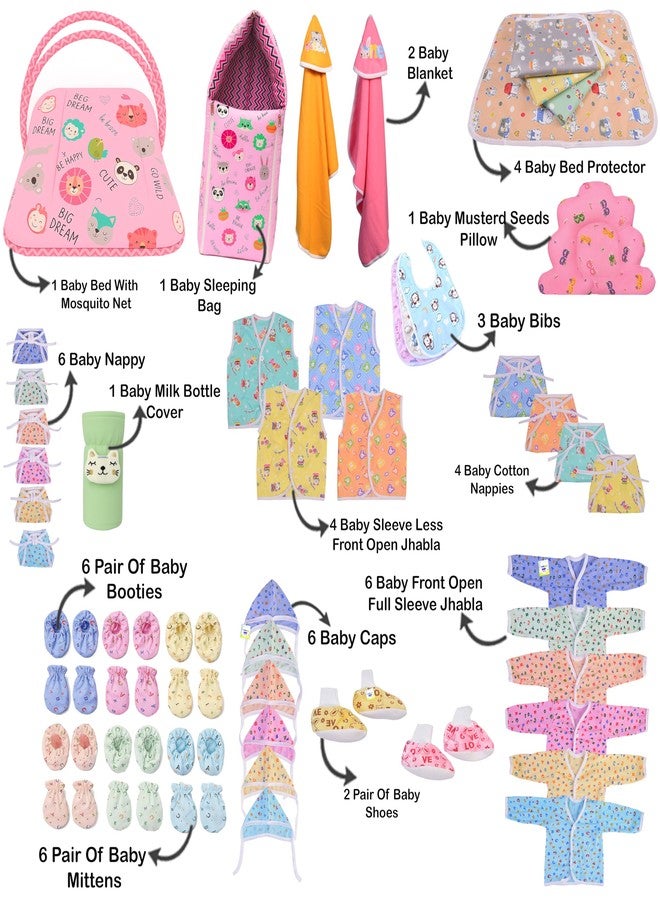 Kwitchy Newborn Baby Essentials Kit 53 Items Combo | New Born Baby Kit 0–6 Months | Baby Bed Bedding & Clothes Set | Newborns Hospital Bag & Infant Shower Gift (Pink) - Image 3