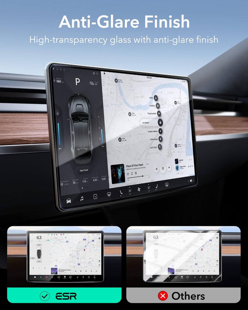 ESR Tempered Glass Screen Protector for Tesla Model Y (2025-2020), Tesla Model 3 (2023-2017), 15'' Touchscreen Protector, 9H Glass Matte Film Accessories with Alignment Kit, Anti Glare, Bubble Free - Image 5