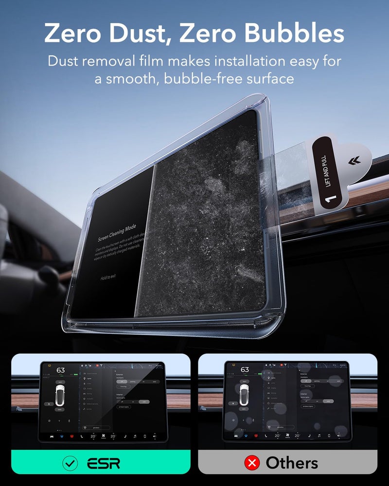 ESR Tempered Glass Screen Protector for Tesla Model Y (2025-2020), Tesla Model 3 (2023-2017), 15'' Touchscreen Protector, 9H Glass Matte Film Accessories with Alignment Kit, Anti Glare, Bubble Free - Image 4