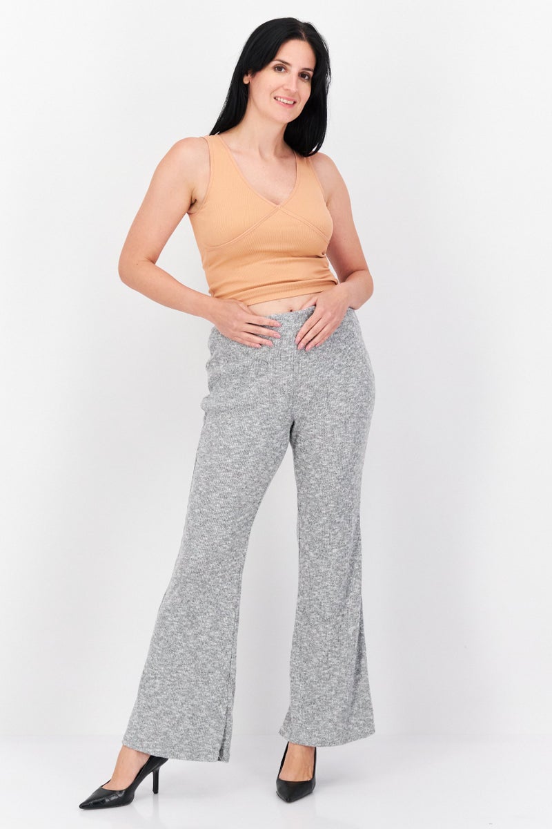 Sage The Label Women Regular Fit Knit Wide Leg Pant, Grey - Image 2