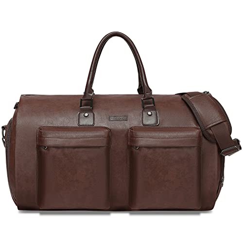 Modoker Convertible Leather Garment Bag, Carry on Garment Bags for Travel Waterproof Garment Duffel Bag Gifts for Men Women Business - 2 in 1 Hanging Suitcase Suit Travel Bags in Brown - Image 1