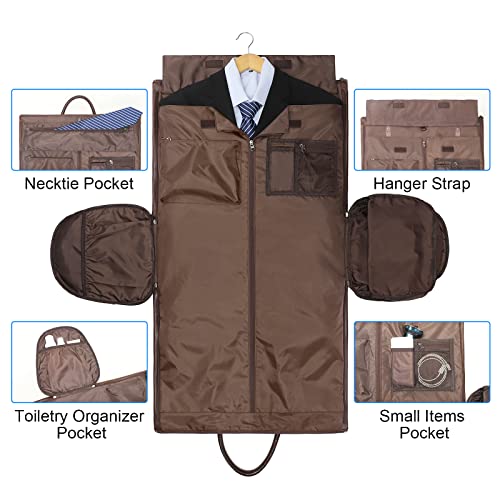 Modoker Convertible Leather Garment Bag, Carry on Garment Bags for Travel Waterproof Garment Duffel Bag Gifts for Men Women Business - 2 in 1 Hanging Suitcase Suit Travel Bags in Brown - Image 4