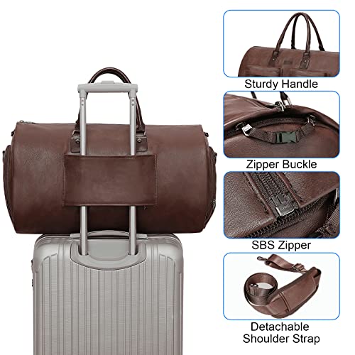 Modoker Convertible Leather Garment Bag, Carry on Garment Bags for Travel Waterproof Garment Duffel Bag Gifts for Men Women Business - 2 in 1 Hanging Suitcase Suit Travel Bags in Brown - Image 3