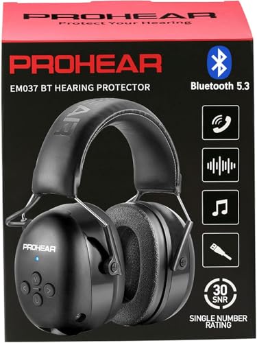 PROHEAR 037 Bluetooth 5.3 Hearing Protection Headphones with Rechargeable 1500mAh Battery, 30dB SNR Safety Noise Reduction Ear Muffs 120H Playtime for Mowing, Workshops, Snowblowing - Black - Image 1