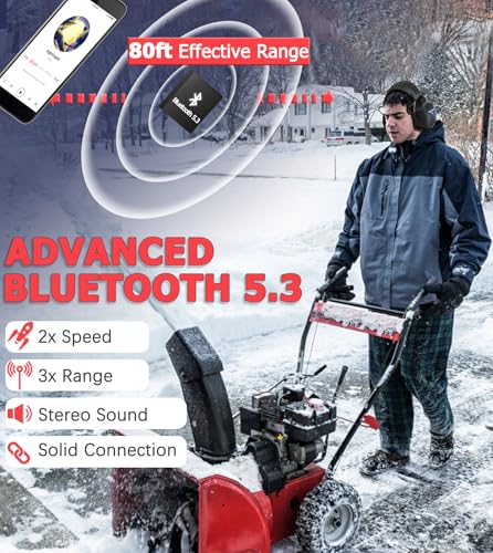 PROHEAR 037 Bluetooth 5.3 Hearing Protection Headphones with Rechargeable 1500mAh Battery, 30dB SNR Safety Noise Reduction Ear Muffs 120H Playtime for Mowing, Workshops, Snowblowing - Black - Image 5