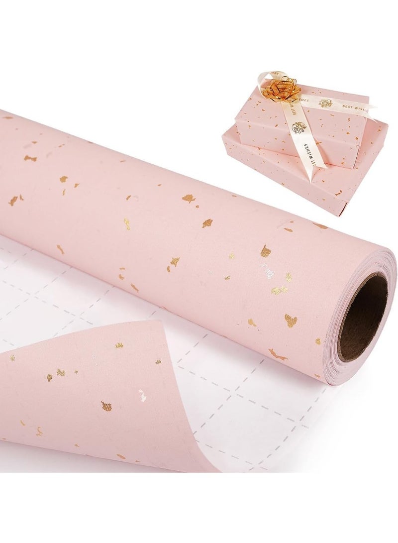 Matte Wrapping Paper Roll, 43cm X 10m Pink and Gold Birthday Gift Wrap Paper for Girls Women, Recyclable Kraft Gift Wrapping Paper for Birthday Wedding Baby Shower Valentines Holiday Party(Pink) - Image 1