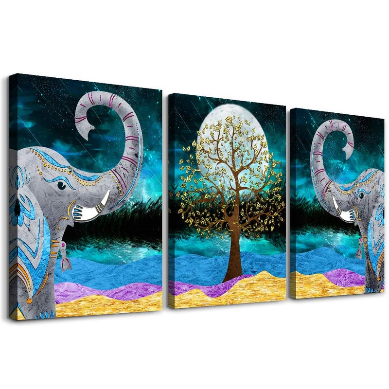 AHUASJART Canvas Wall Art for Living Room ,farmhouse bathroom Wall decor blue abstract Animal landscape painting,modern family kitchen Bedroom Decoration elephant Canvas art pictures Artwork for home walls - Image 1