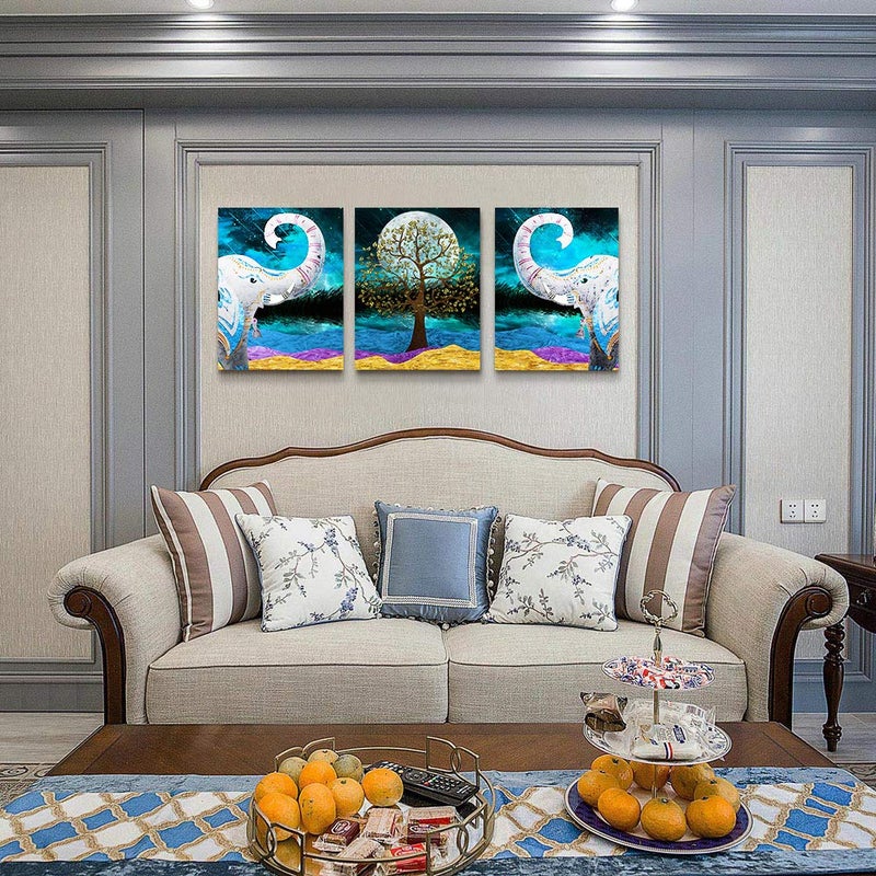 AHUASJART Canvas Wall Art for Living Room ,farmhouse bathroom Wall decor blue abstract Animal landscape painting,modern family kitchen Bedroom Decoration elephant Canvas art pictures Artwork for home walls - Image 3