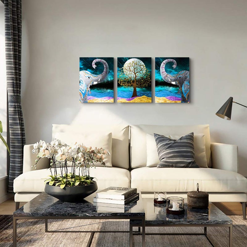 AHUASJART Canvas Wall Art for Living Room ,farmhouse bathroom Wall decor blue abstract Animal landscape painting,modern family kitchen Bedroom Decoration elephant Canvas art pictures Artwork for home walls - Image 2