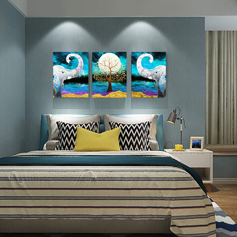 AHUASJART Canvas Wall Art for Living Room ,farmhouse bathroom Wall decor blue abstract Animal landscape painting,modern family kitchen Bedroom Decoration elephant Canvas art pictures Artwork for home walls - Image 5