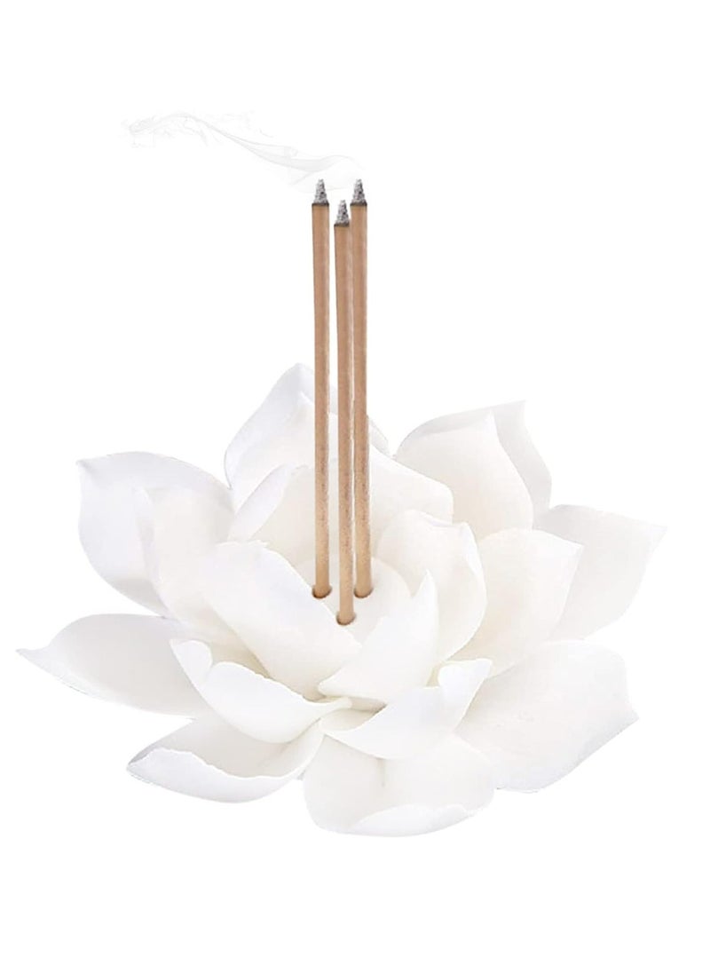 Oasisgalore 3.9 Inch Ceramic White Lotus Incense Burner Holders Flower Incense Burner Stick Holder for Yoga Teahouse Home Decor(3 Hole)  - Image 1