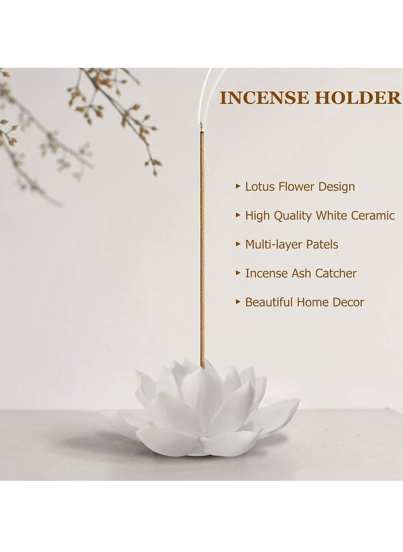 Oasisgalore 3.9 Inch Ceramic White Lotus Incense Burner Holders Flower Incense Burner Stick Holder for Yoga Teahouse Home Decor(3 Hole)  - Image 2