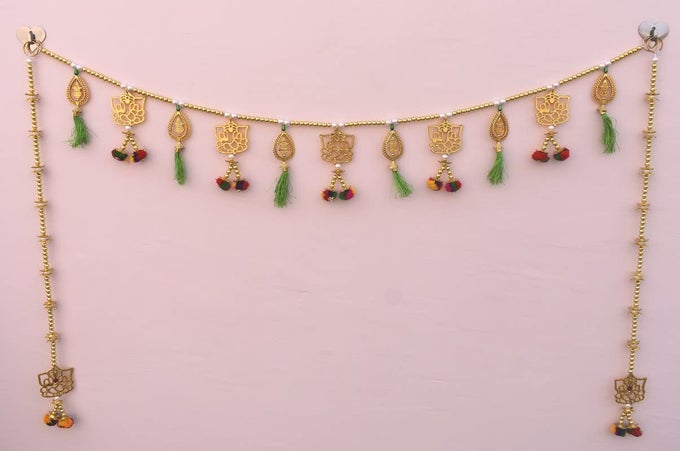 HANDMADE FINE ART MULTI ZULA JUMMAR PEARL PLASTIC BEADS DOOR HANGINGBANDARWALTORAN GARLANDS FOR HOUSEMANDIRTEMPLE DECORATIONS 3 FEET GANESH GOL KALASH_LATKAN