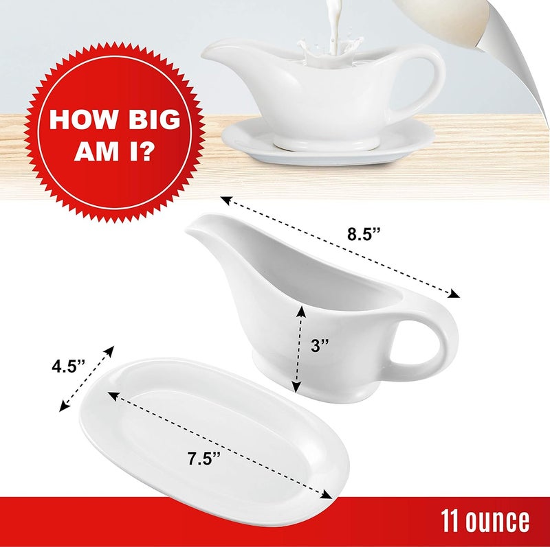 Bruntmor 11 Oz White Ceramic Gravy Boat With Tray, 11 Ounce Small Ceramic Serving Dish, Dispenser with Tray For Sauces, Gravy Boats With Saucer For Dinner - Image 3
