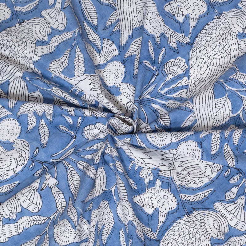 TOAI Art Hand Block Luxury Bedsheet| Flat Sheet| Long Staple Cotton | Fine 300TC| Super King Size 108"X108"| 2 Reversible Pillow Covers 18" X 28"| Jaipur Floral Print(Blue Birds On White) - Image 2