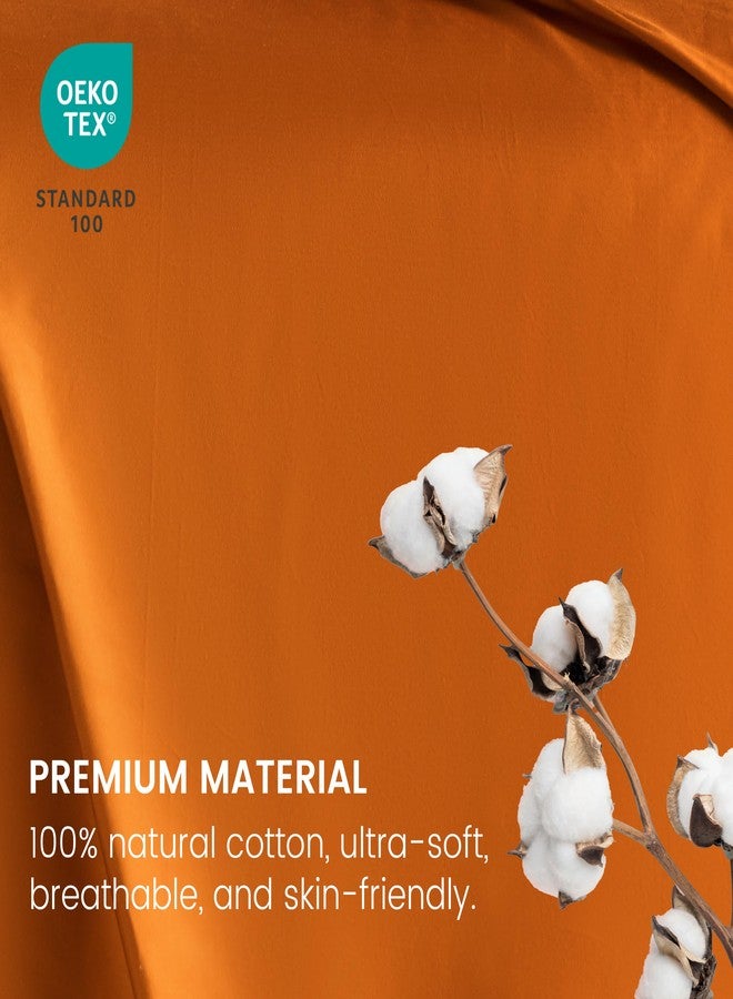 Simple&Opulence 100% Egyptian Cotton Sheet Set 400 Thread Count 4Pc Set Embroidery Design Long Staple Pure Soft Sateen Weave Bed Sheet - Orange, King Size - Image 4