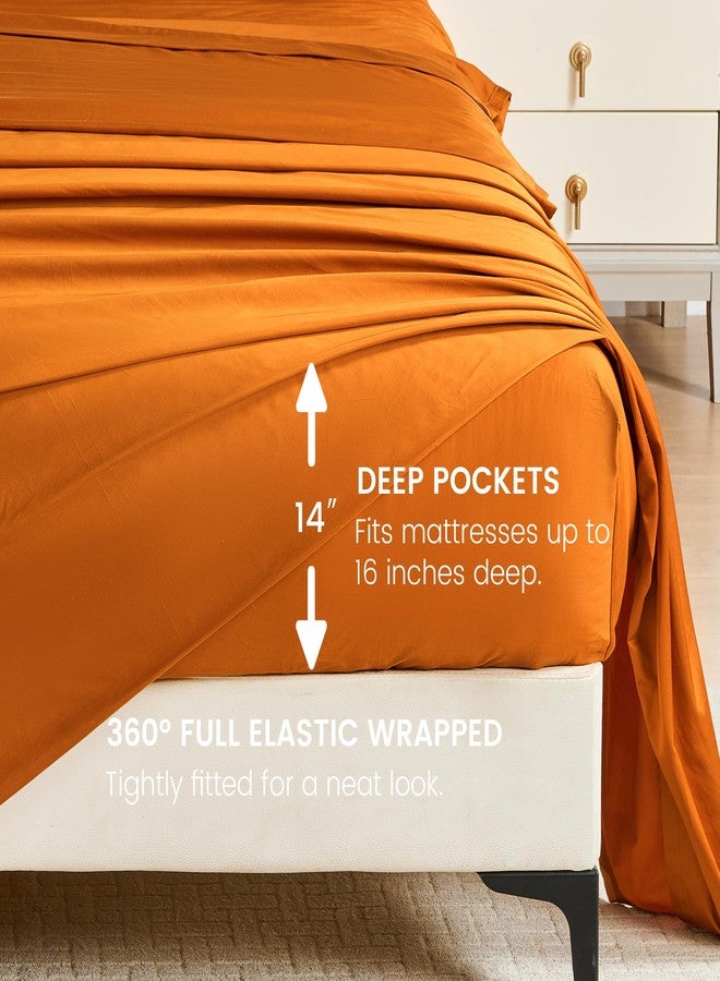 Simple&Opulence 100% Egyptian Cotton Sheet Set 400 Thread Count 4Pc Set Embroidery Design Long Staple Pure Soft Sateen Weave Bed Sheet - Orange, King Size - Image 3