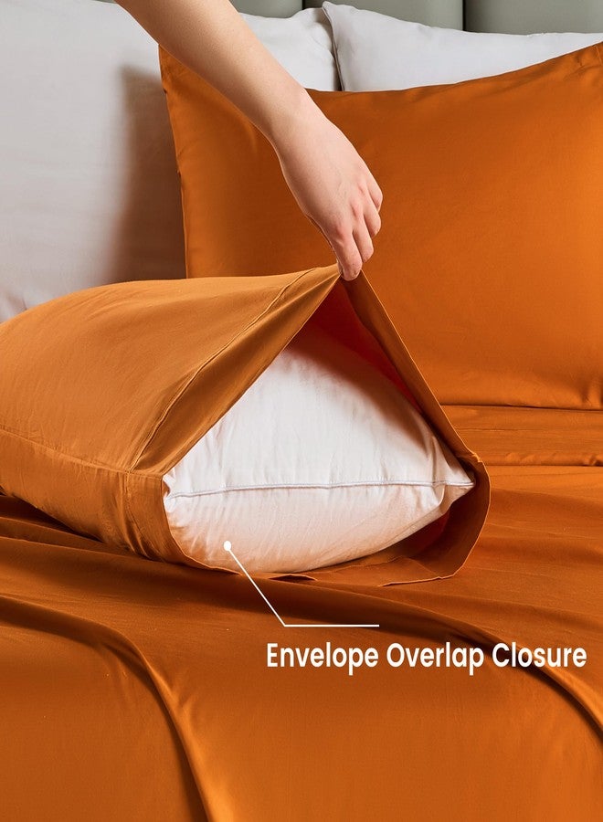 Simple&Opulence 100% Egyptian Cotton Sheet Set 400 Thread Count 4Pc Set Embroidery Design Long Staple Pure Soft Sateen Weave Bed Sheet - Orange, King Size - Image 5