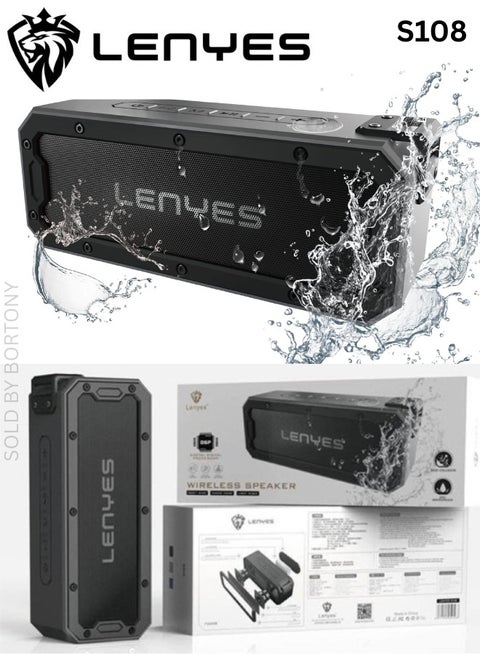 S108 Bluetooth Speaker, 40W Loud Sound, IPX7 Waterproof, 5200mAh Battery, TWS, Deep Bass, Type-C, Micro SD & AUX Support – Black
