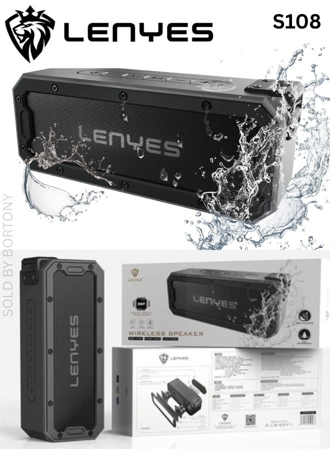 S108 Bluetooth Speaker, 40W Loud Sound, IPX7 Waterproof, 5200mAh Battery, TWS, Deep Bass, Type-C, Micro SD & AUX Support – Black