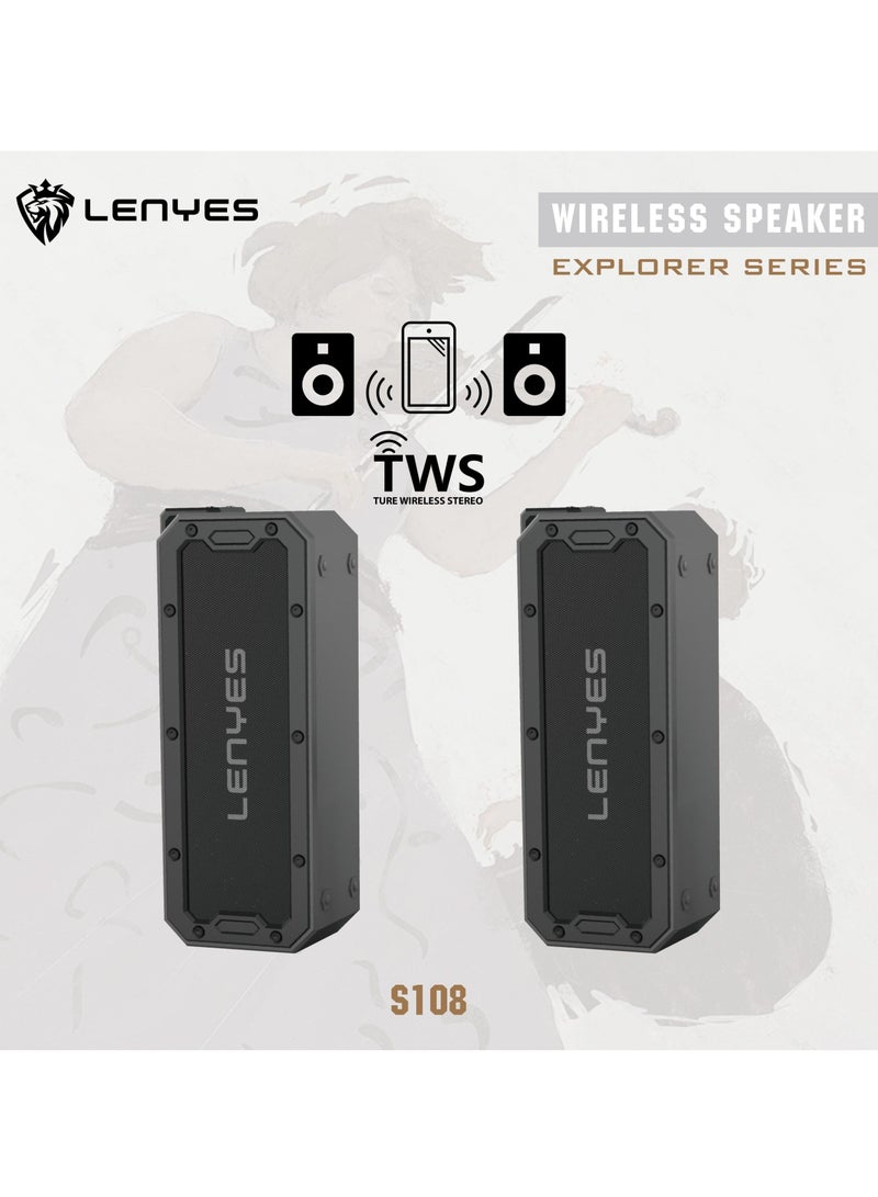 S108 Bluetooth Speaker, 40W Loud Sound, IPX7 Waterproof, 5200mAh Battery, TWS, Deep Bass, Type-C, Micro SD & AUX Support – Black