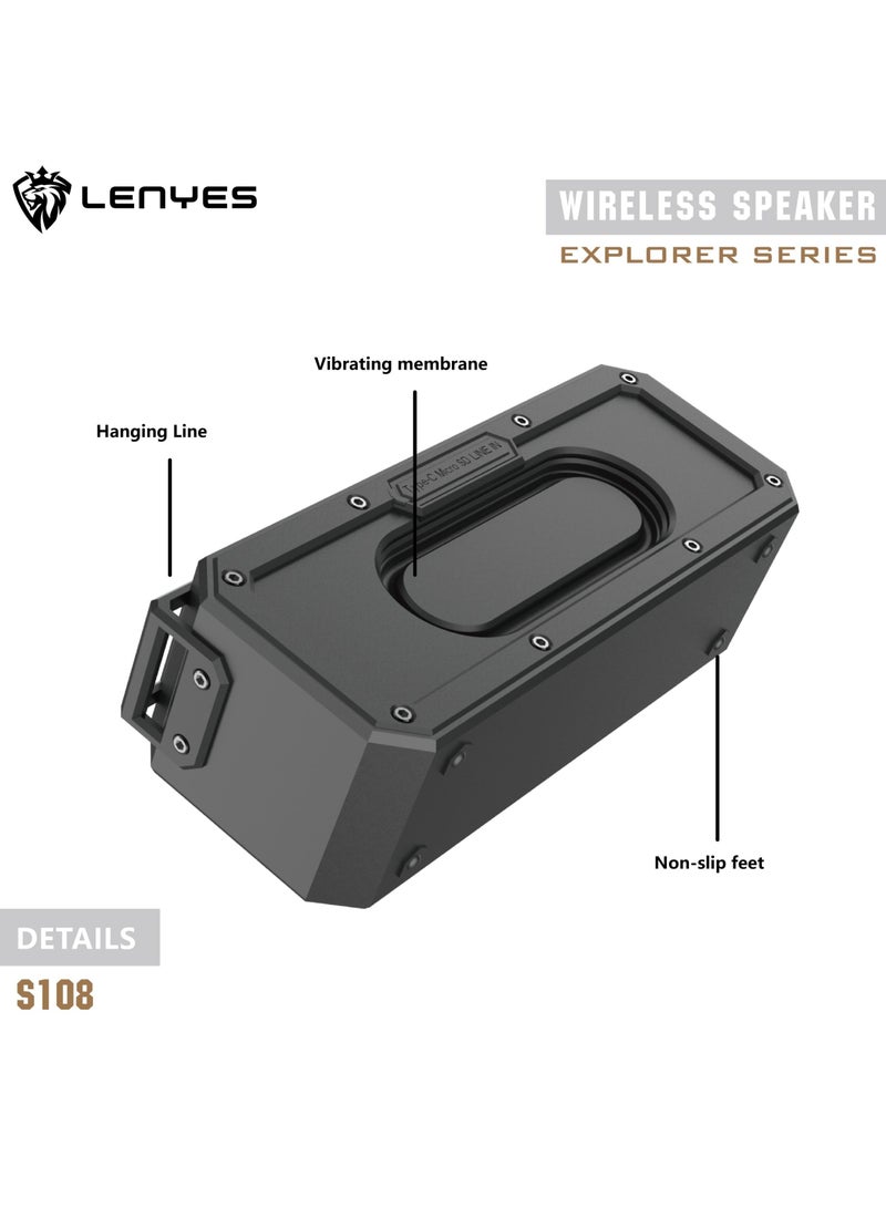 S108 Bluetooth Speaker, 40W Loud Sound, IPX7 Waterproof, 5200mAh Battery, TWS, Deep Bass, Type-C, Micro SD & AUX Support – Black