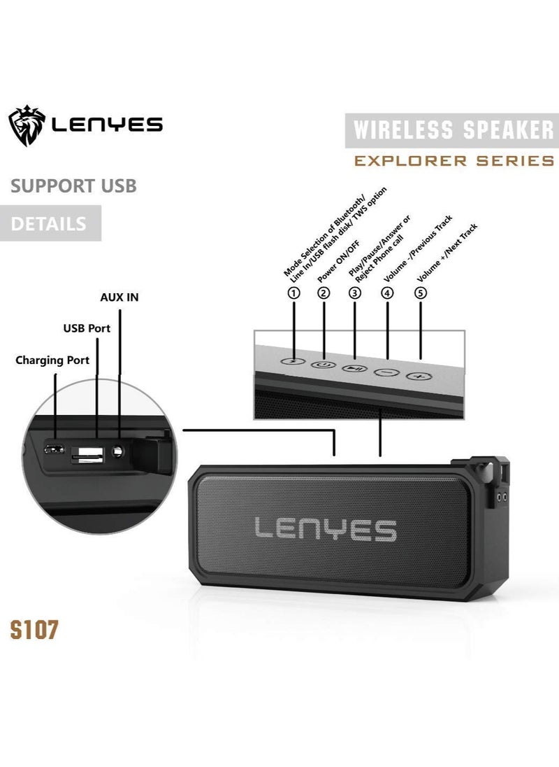 Lenyes - 20W Portable Bluetooth Speaker S107 TWS Full Range Loudspeaker Shockproof & Dust-Proof Multiple Protection IPX7 Waterproof Speaker with 4000mah Battery - Image 1