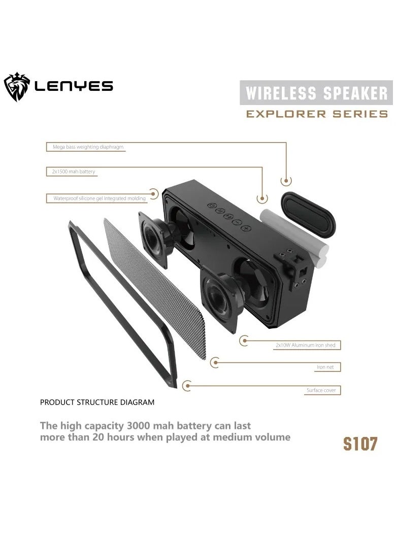 Lenyes - 20W Portable Bluetooth Speaker S107 TWS Full Range Loudspeaker Shockproof & Dust-Proof Multiple Protection IPX7 Waterproof Speaker with 4000mah Battery - Image 1