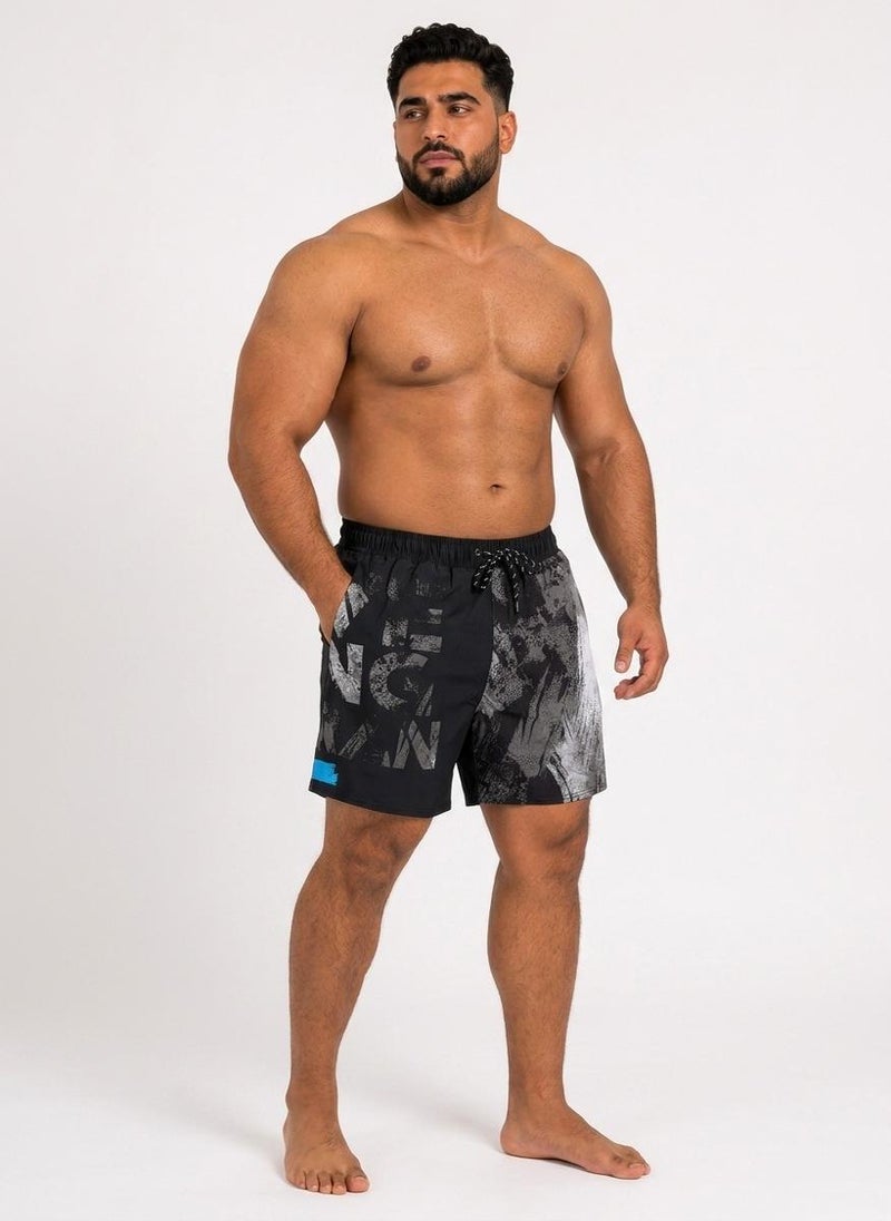 Moveletix Men's 2-in-1 Swim Shorts Black Grey Pattern - Image 4