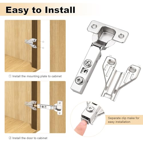 Probrico Full Overlay Soft Closing Clip On Face Frame Mounting Cabinet Hinges 10 Pair(=20 Pcs), 105 Degree Self Closing Kitchen Cupboard Door Hinges - Image 3