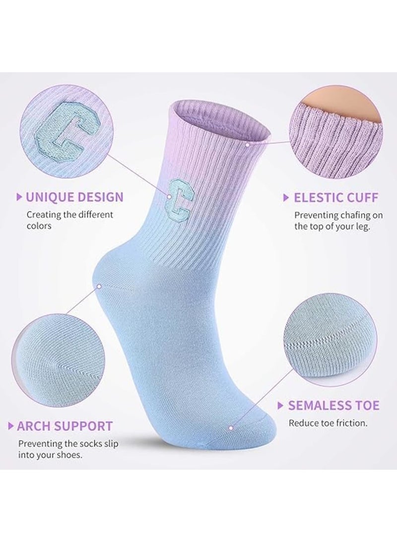 Crew Socks, Womens Ankle Socks Breathable Soft Cotton Gradient Color Casual Socks for Daily Wear Sports Travel and Home, 5 Pairs Pink Blue White Green Yellow - Image 2