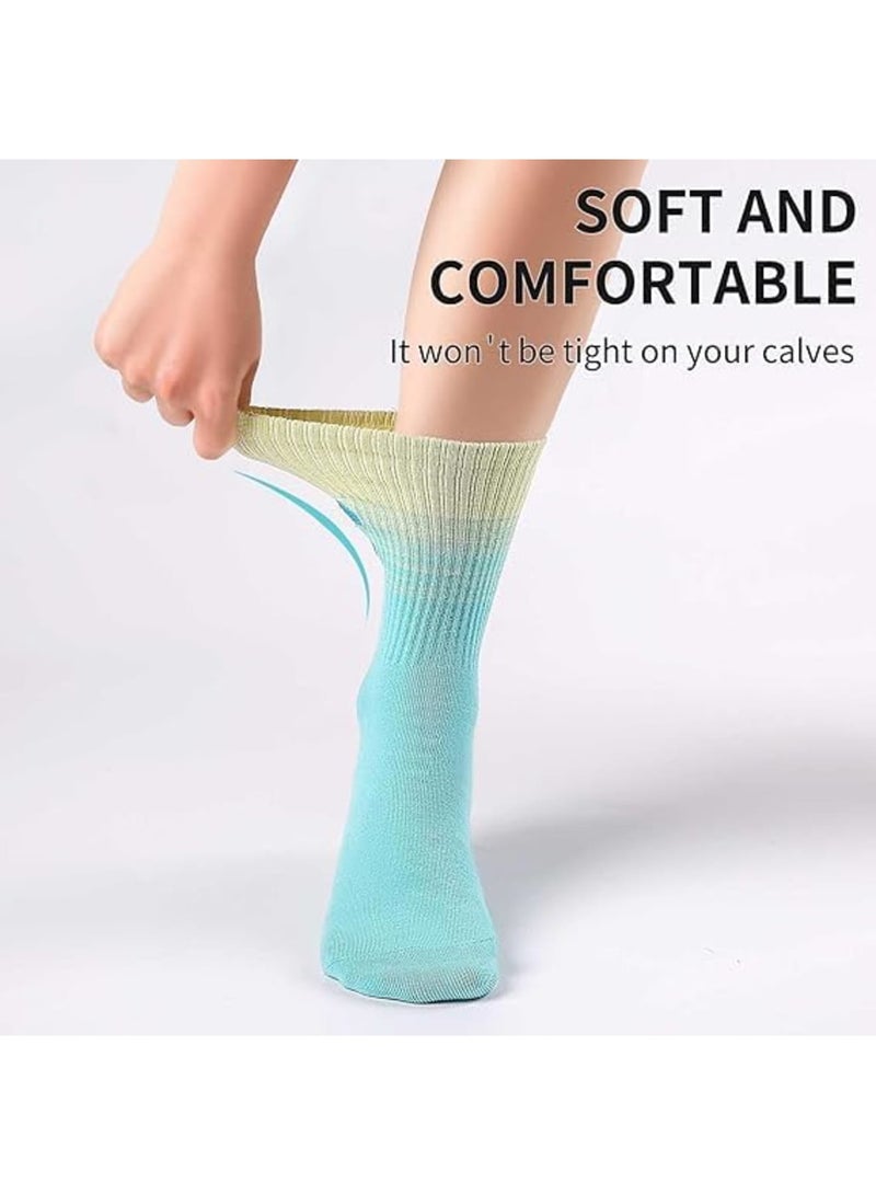 Crew Socks, Womens Ankle Socks Breathable Soft Cotton Gradient Color Casual Socks for Daily Wear Sports Travel and Home, 5 Pairs Pink Blue White Green Yellow - Image 3