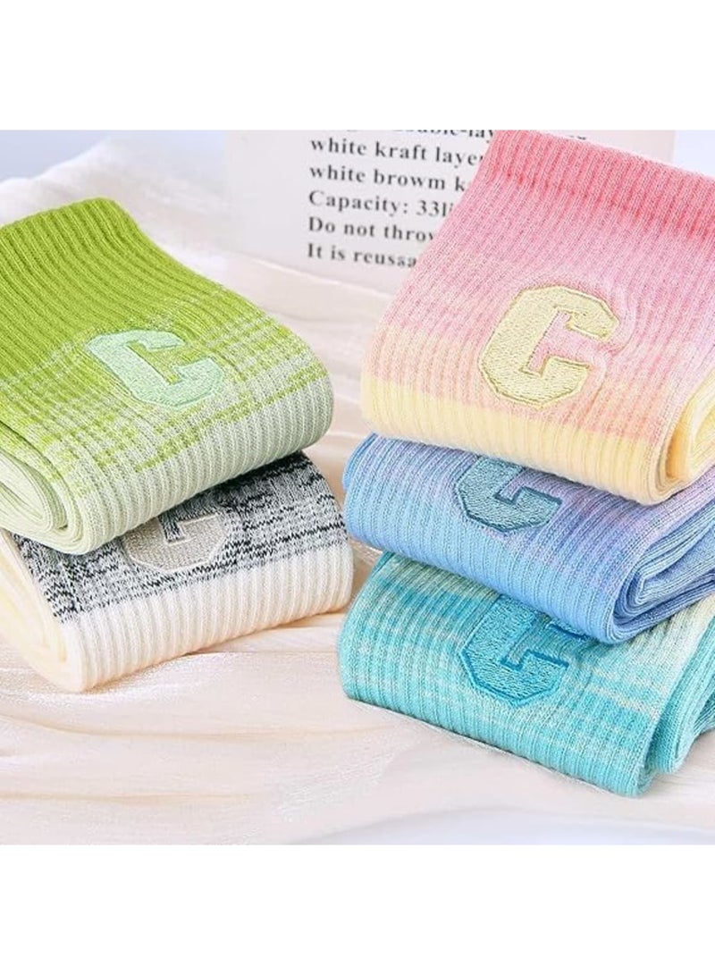 Crew Socks, Womens Ankle Socks Breathable Soft Cotton Gradient Color Casual Socks for Daily Wear Sports Travel and Home, 5 Pairs Pink Blue White Green Yellow - Image 4