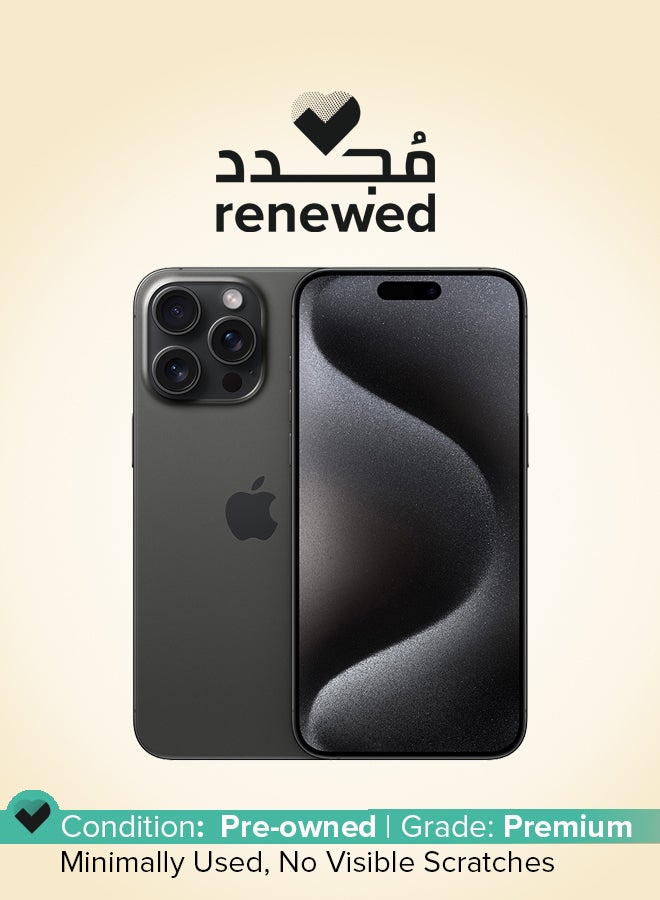 ابل  مجدد - آيفون 15 برو ماكس 256 جيجابايت تيتيانيوم أسود 5G مع فيس تايم - Image 1