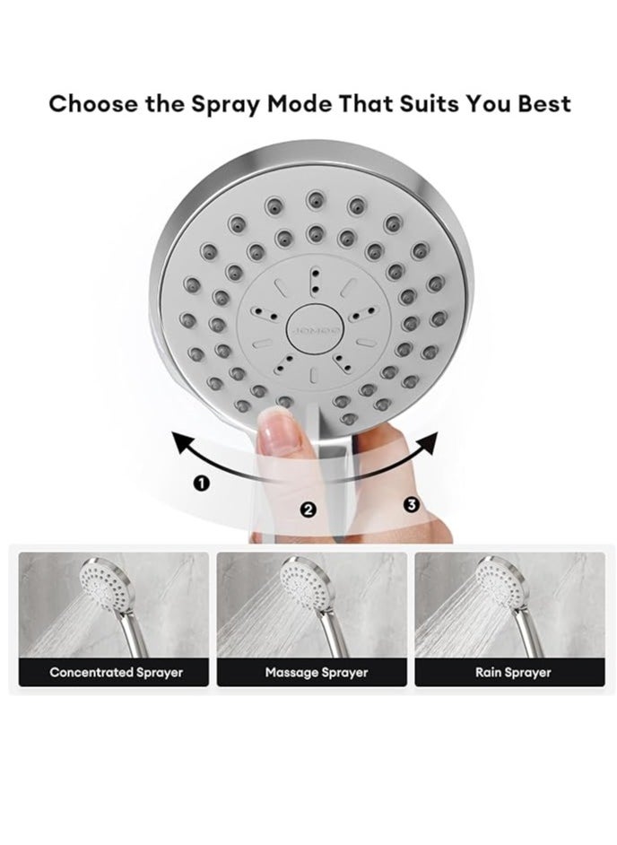 EuRex Handheld Shower Head Set, High Pressure 3 Spray Settings Showerhead, 3.5" 2GPM Easy Cleaning Nozzles Massage Spa with 60inch Stainless Steel Shower Hose and Holder, Chrome  - Image 4