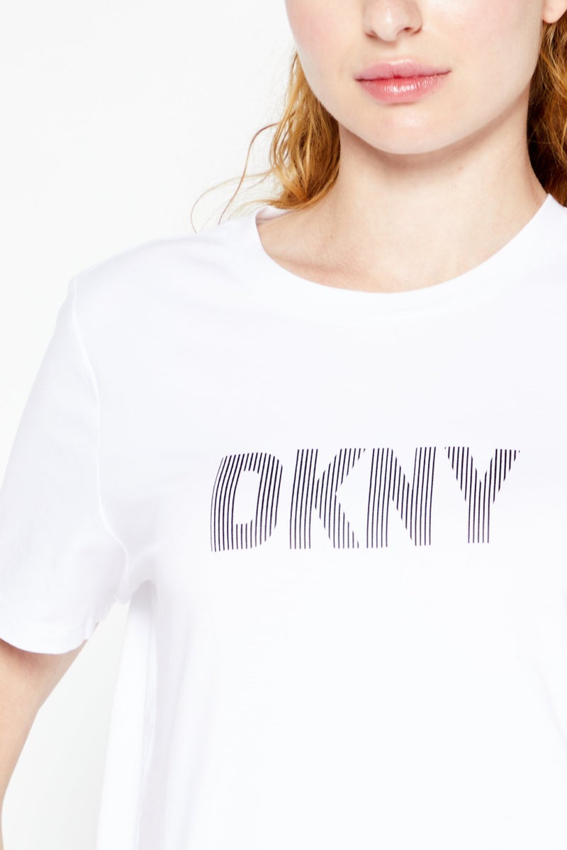 DKNY Sport Women Sportswear Fit Short Sleeve Brand Logo Training T-Shirt, White - Image 3