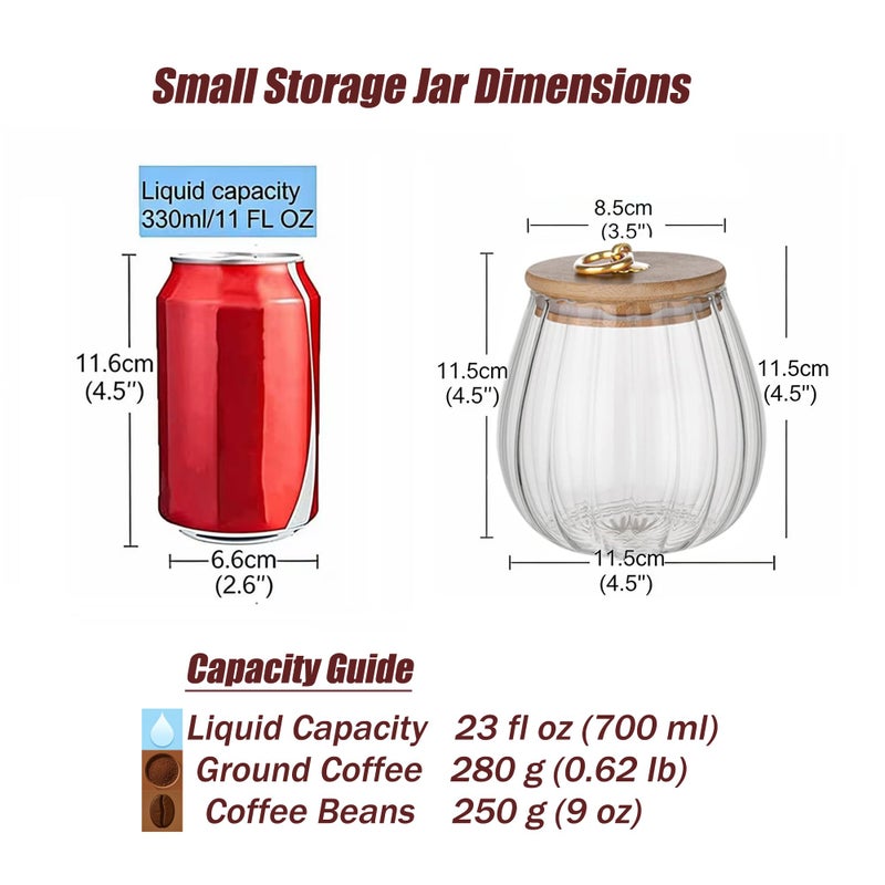 FANTESTICRYAN Glass Coffee Nuts Canister Airtight Storage Jar Petal Decorative Container with Bamboo Lid Metal Handle Easy to Grasp 700ml, 23 FL OZ - Image 2