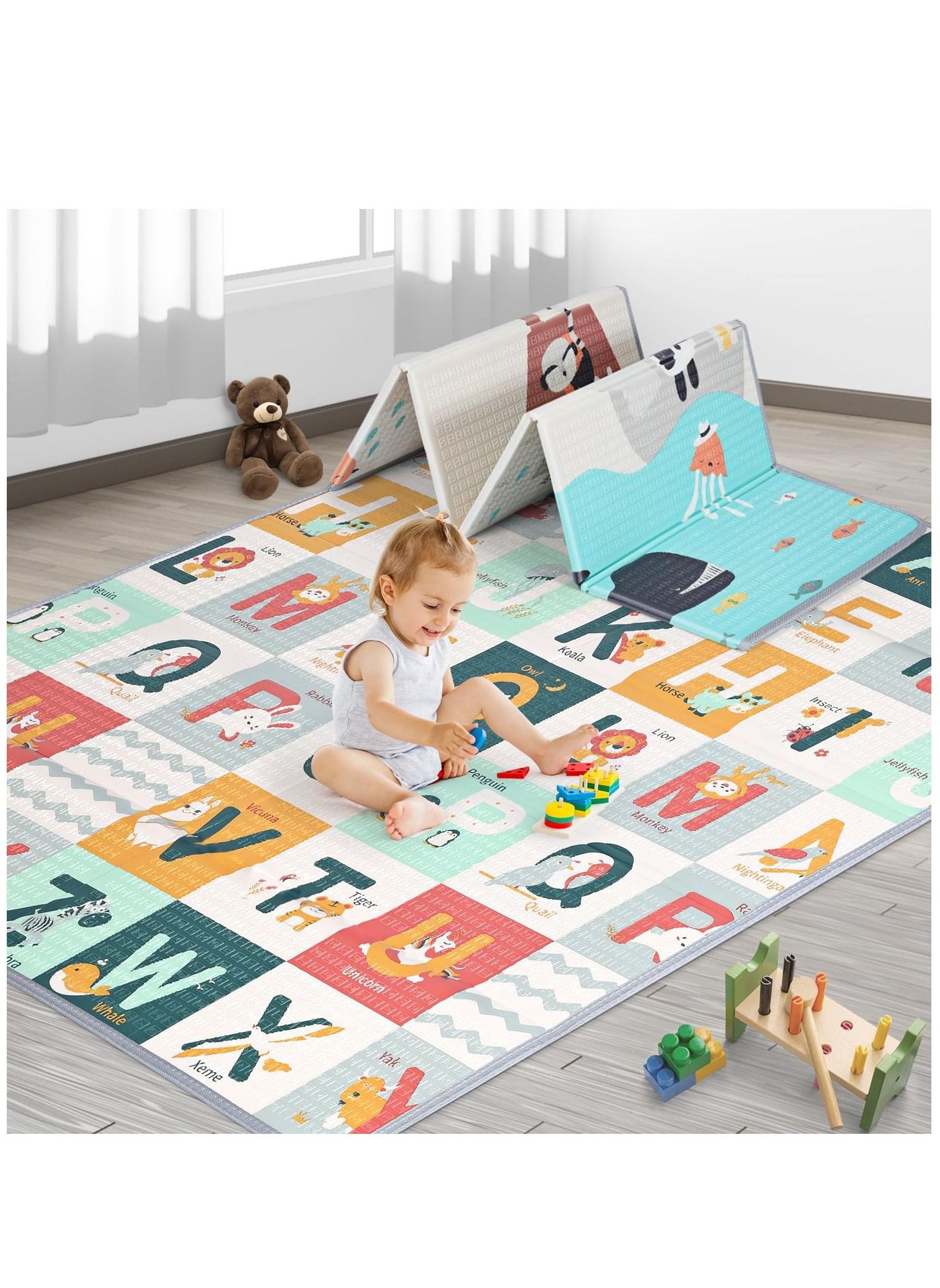 XiuWoo Foldable Water Proof Reversible Large Soft Folding Playmat and Extra Thick Kids Crawling Foam Floor for Babies, Kids 