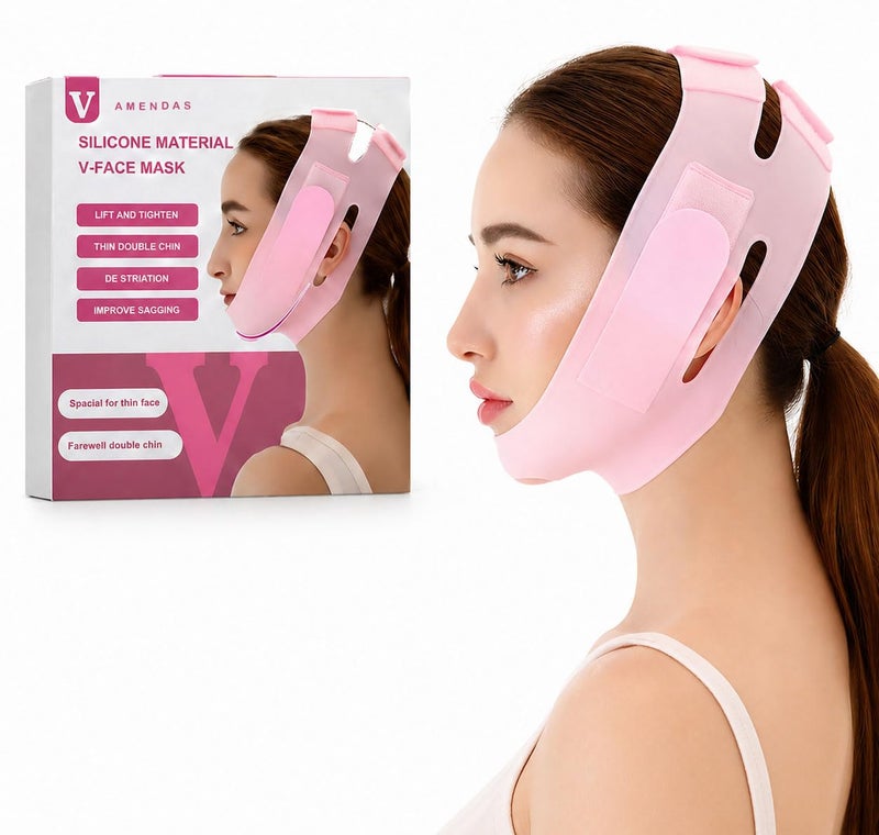 AMENDAS Silicone V Face Mask, Face Lift Up Belt for Facial Slimming, Chin & Cheek Slimming Bandage Mask, Double Chin Fat Reducer, Skin Tightening for Women & Men - Image 1