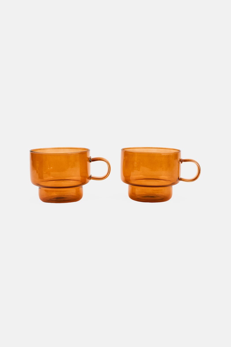 Muy Mucho 2 Pieces Borosilicate Cups 300ml, Brown  - Image 1